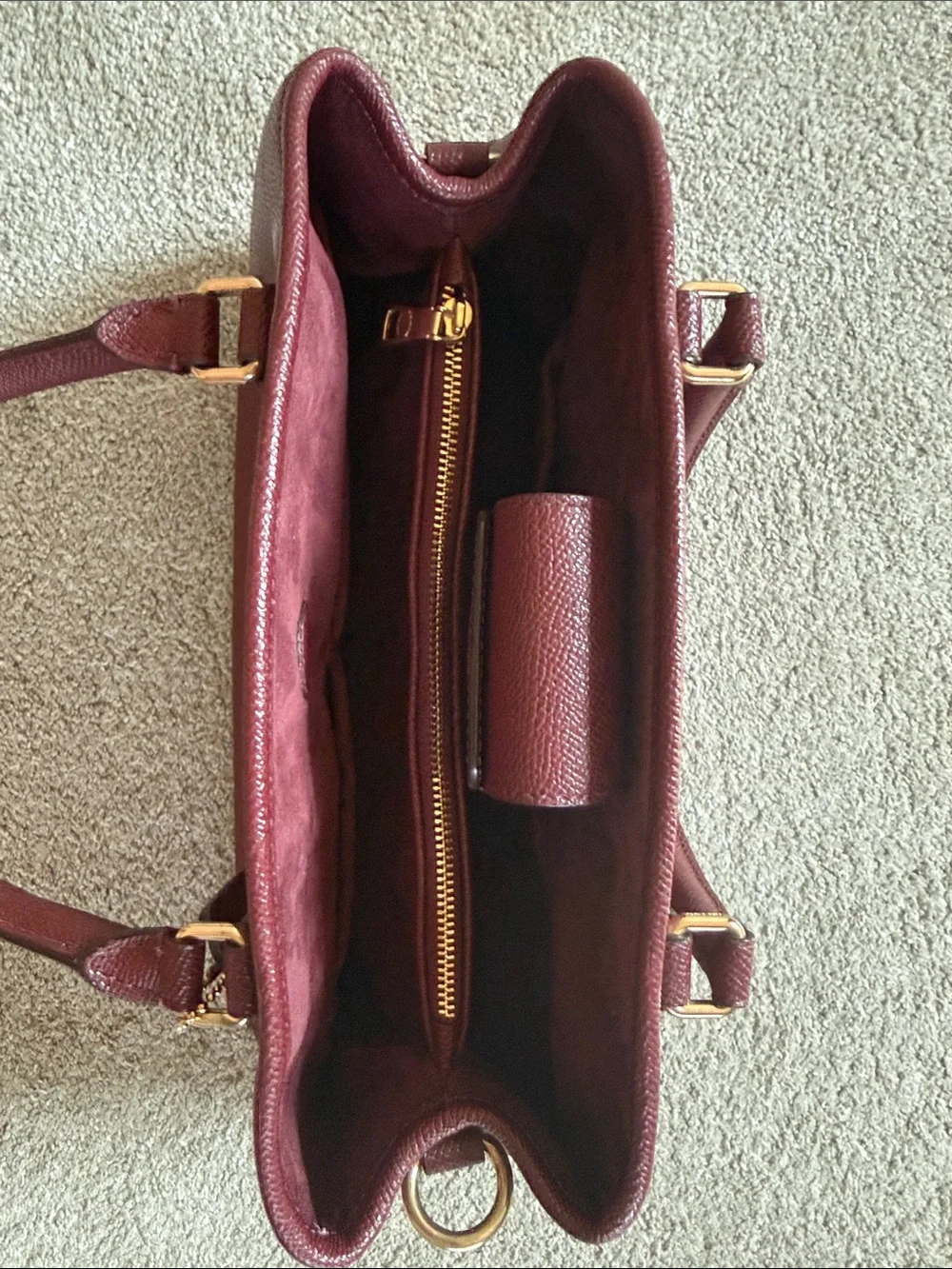 Coach Maroon Leather Double-Handle Satchel with Gold Hardware
